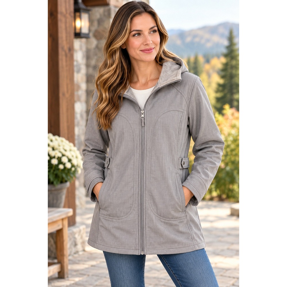Free Country Women Gray Softshell Faux Fur Lined Hooded Jacket Parka XL